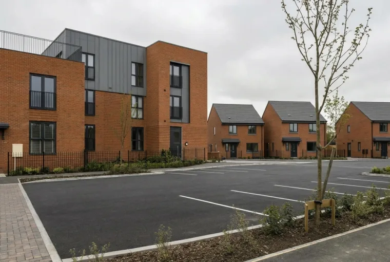 Completed housing development with live utilities