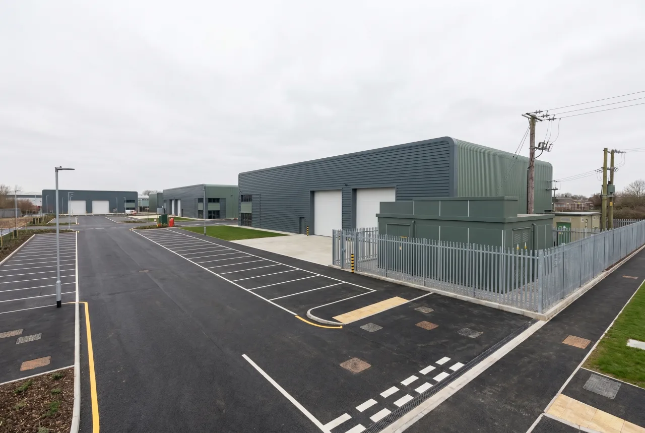 Completed multi-utility industrial or commercial development with live connections