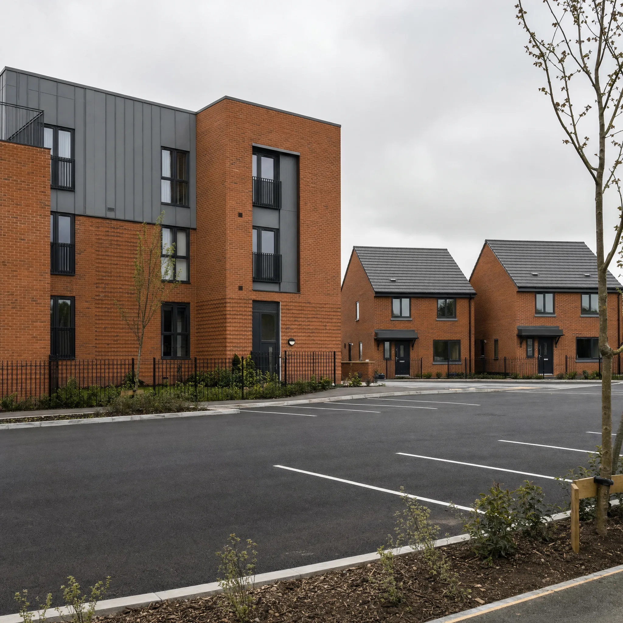 Modern UK new-build housing and high-rise residential development